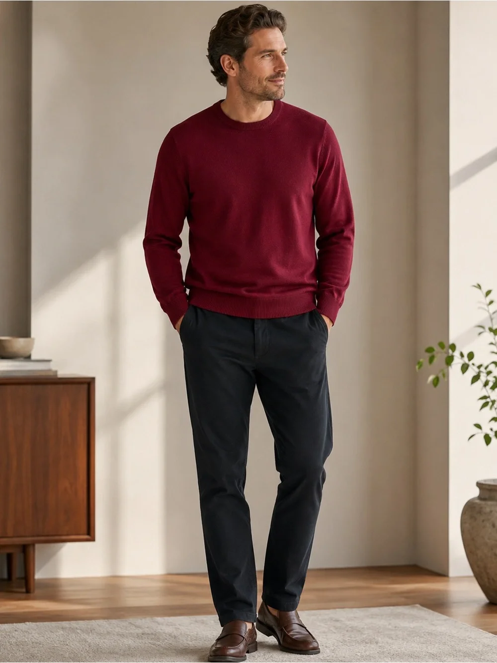 J. Crew 100% Wool Men's Crewneck Sweater in Burgundy Size XL